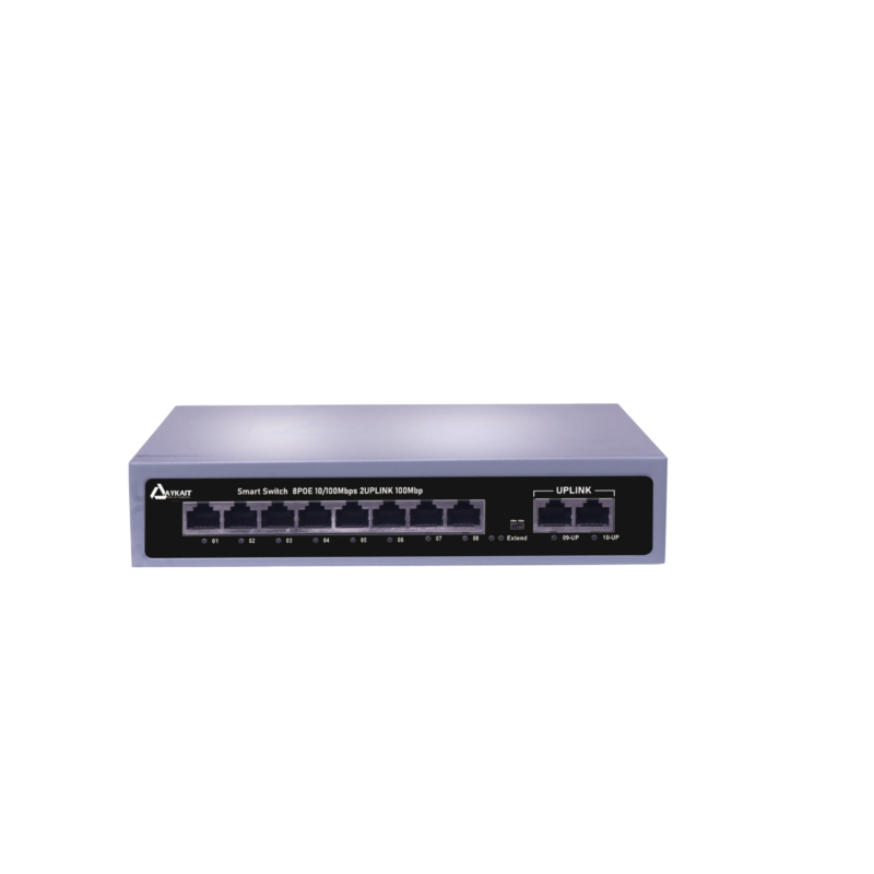 AYKAIT 8 Ports Fast Ethernet with 8 PoE Ports (10/100 Mbps) & 2 Uplink Ports