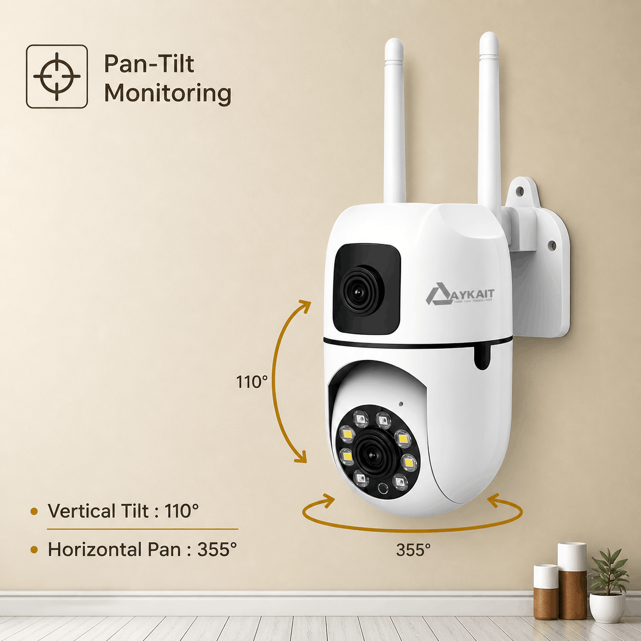 AYKAIT Dual Lens WiFi PTZ Security Camera 2MP HD Outdoor Wireless CCTV Camera with Night Vision, Two-Way Audio & Mobile App Control ( 2 year warranty )